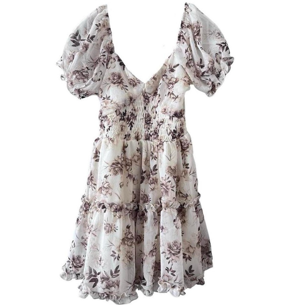streetwear society floral babydoll milkmaid v-neck puff sleeve mini dress